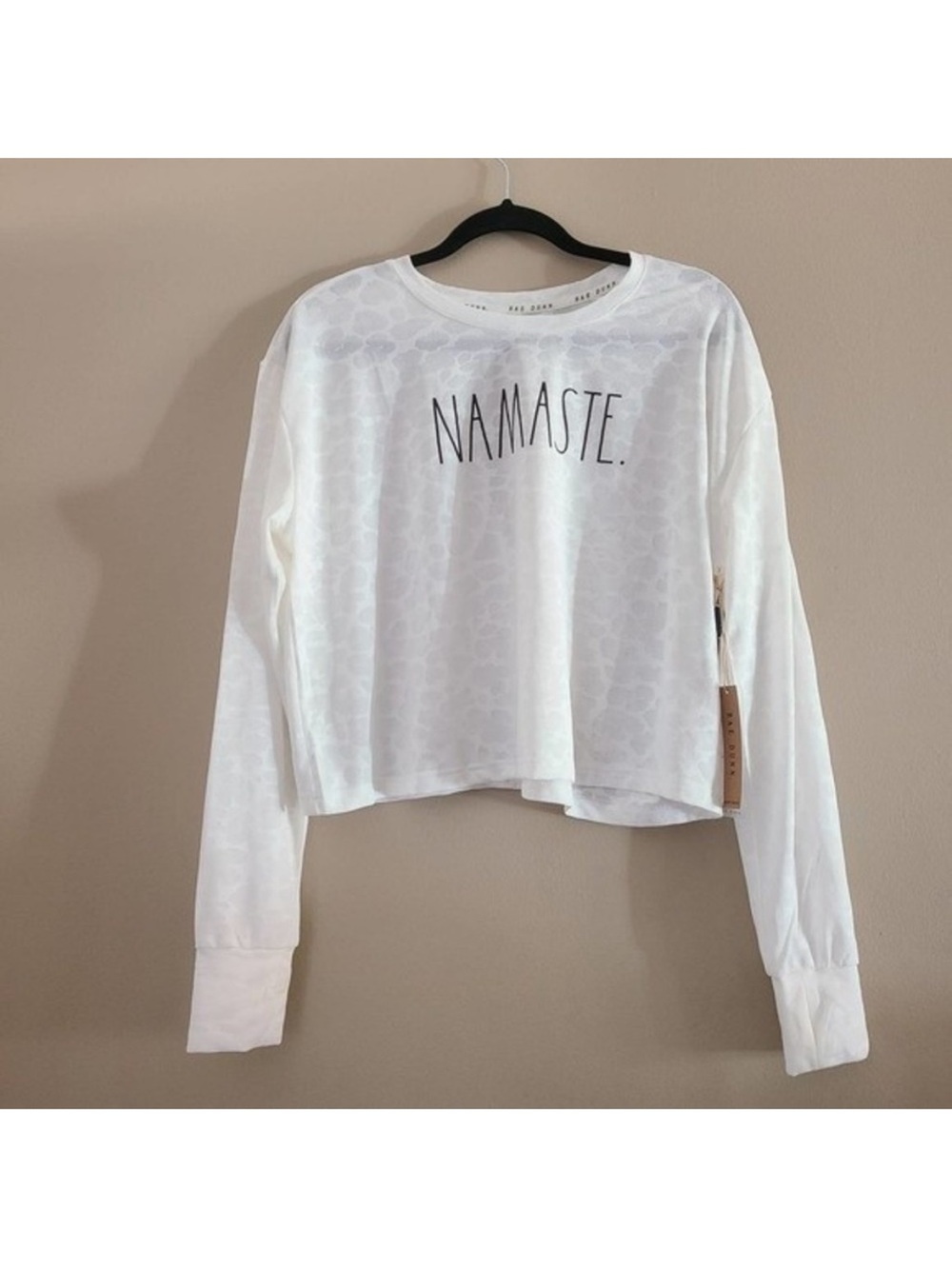 Rae Dunn White Sweatshirt with Black "NAMASTE." Text
